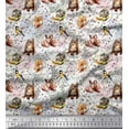 thumbnail image 1 of Soimoi Cotton Jersey Fabric Owl,Squirrel & Rabbit Animal Printed Fabric 1 Yard 58 Inch Wide, 1 of 1