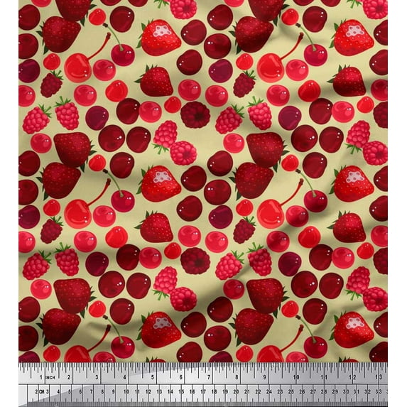 Soimoi Cotton Jersey Fabric Raspberry,Strawberry & Cherry Fruits Printed Craft Fabric by The Yard 58 Inch Wide