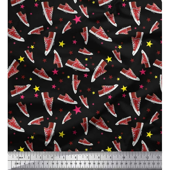Soimoi Cotton Jersey Fabric Star & Shoes Fashion Printed Fabric 1 Yard 58 Inch Wide
