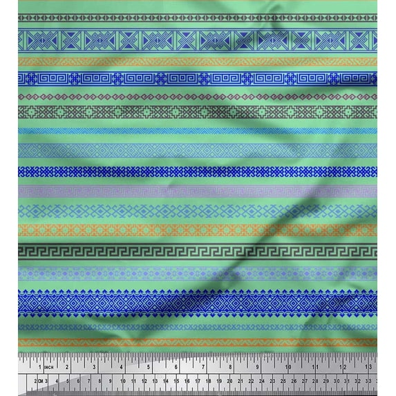 Soimoi Cotton Jersey Fabric Stripe & Greek Key Geometric Print Sewing Fabric Yard 58 Inch Wide