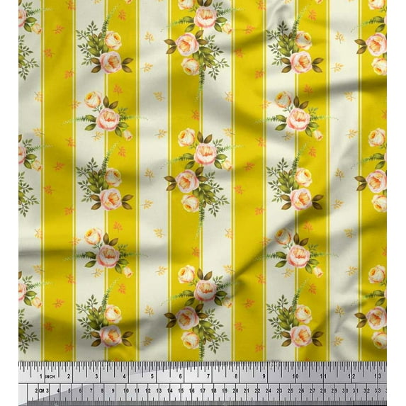 Soimoi Cotton Jersey Fabric Stripe,Leaves & Rose Floral Print Fabric by the Yard 58 Inch Wide