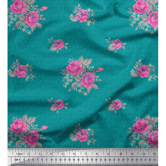 Soimoi Cotton Jersey Fabric Swirl,Leaves & Rose Floral Decor Fabric Printed Yard 58 Inch Wide