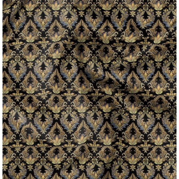 Soimoi Cotton Poplin Black Fabric By the Yard - 42 Inch Wide - Floral Damask Pattern Textile - Graceful and Whimsical Designs for Apparel and Crafts Printed Fabric