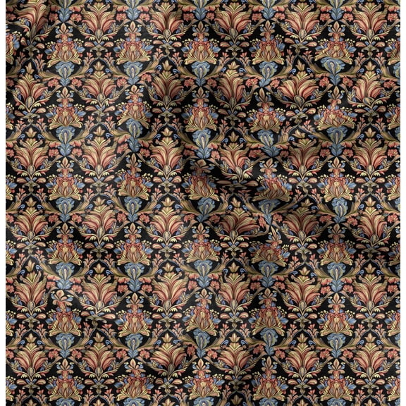 Soimoi Cotton Poplin Black Fabric By the Yard - 42 Inch Wide - Floral Damask Pattern Textile - Graceful and Whimsical Designs for Apparel and Crafts Printed Fabric
