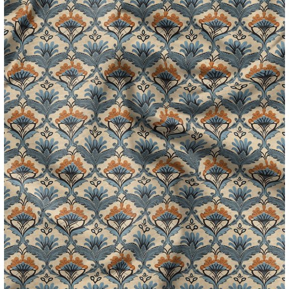 Soimoi Cotton Poplin Blue Fabric By the Yard - 42 Inch Wide - Floral Damask Pattern Textile - Graceful and Whimsical Designs for Apparel and Crafts Printed Fabric
