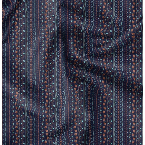 Soimoi Cotton Poplin Blue Fabric By the Yard - 42 Inch Wide -Flower & Stripe Floral Fabric - Modern Stripes with Playful Floral Accents Printed Fabric