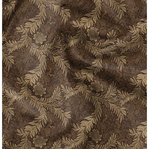 Soimoi Cotton Poplin Brown Fabric By the Yard - 42 Inch Wide - Leaves Pattern Fabric - Botanical and Elegant Designs for Various Uses Printed Fabric