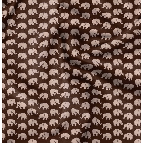 Soimoi Cotton Poplin Brown Fabric - By the Yard - 42 Inch Wide - Elephant Animal Print Fabric - Exotic Designs for Apparel and Home Decor Printed Fabric
