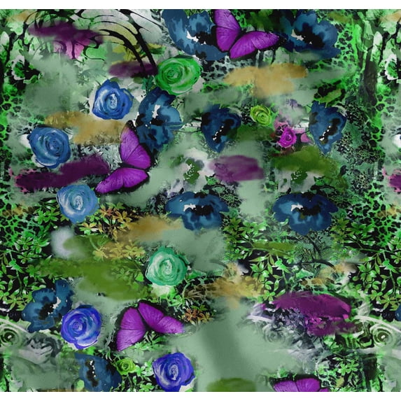 Soimoi Cotton Poplin Fabric Animal Skin,& Floral Watercolor Print Sewing Fabric Yard 56 Inch Wide