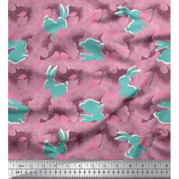 Soimoi Cotton Poplin Fabric Artistic Floral & Rabbit Animal Print Fabric by The Yard 42 Inch Wide