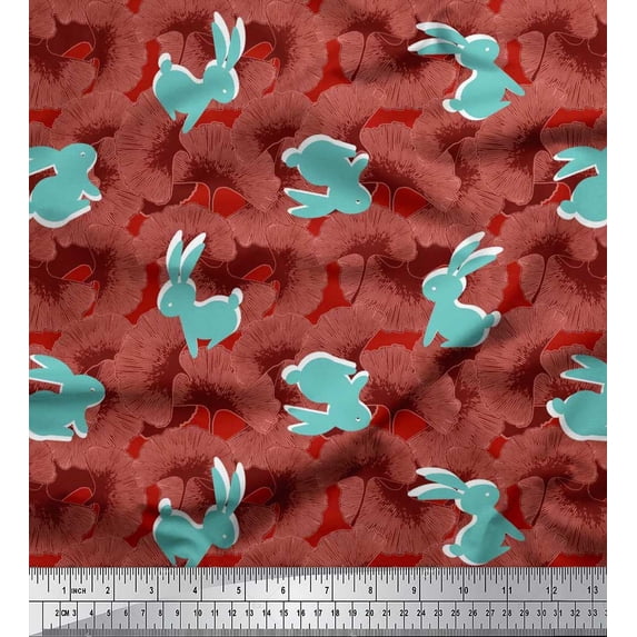 Soimoi Cotton Poplin Fabric Artistic Floral & Rabbit Animal Print Fabric by The Yard 56 Inch Wide