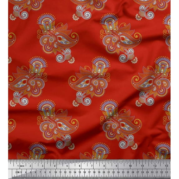 Soimoi Cotton Poplin Fabric Artistic Paisley Print Sewing Fabric Yard 56 Inch Wide