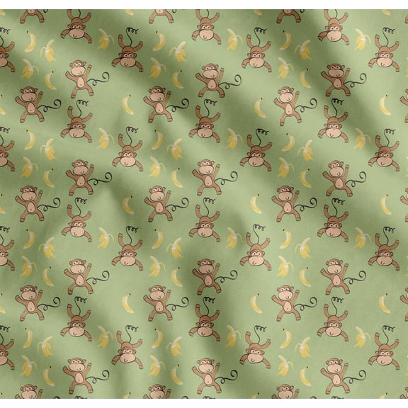 Soimoi Cotton Poplin Fabric Banana & Monkey Kids Print Fabric by Yard 56 Inch Wide