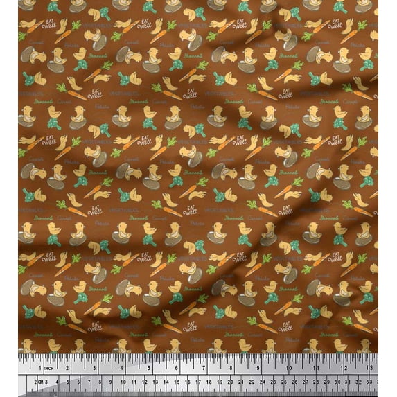 Soimoi Cotton Poplin Fabric Bird,Carrot & Potato Vegetable Print Fabric by Yard 56 Inch Wide