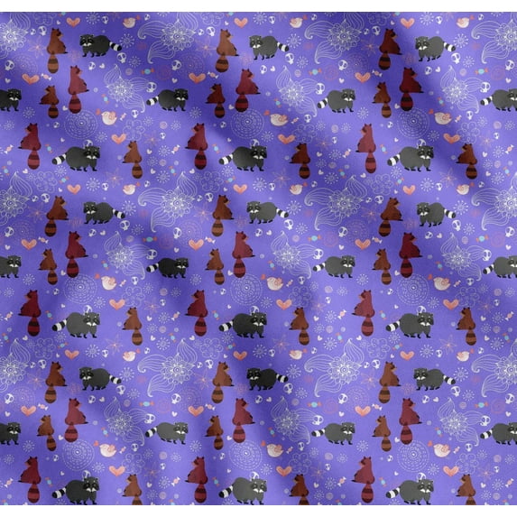 Soimoi Cotton Poplin Fabric Bird,Floral & Racoon Cartoon Printed Craft Fabric by The Yard 42 Inch Wide