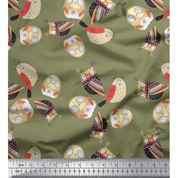 Soimoi Cotton Poplin Fabric Bird & Owl Kids Print Fabric by Yard 56 Inch Wide