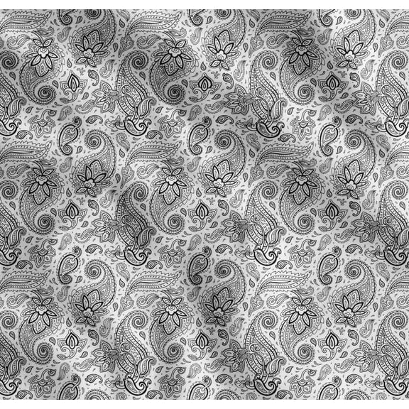 Soimoi Cotton Poplin Fabric Black Sketch Paisley Printed Craft Fabric by The Yard 56 Inch Wide