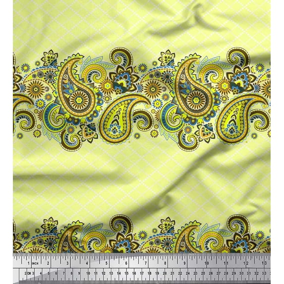 Soimoi Cotton Poplin Fabric Check,Floral & Paisley Print Sewing Fabric Yard 42 Inch Wide