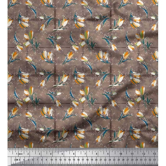 Soimoi Cotton Poplin Fabric Check,Leaves & Floral Artistic Fabric Prints by Yard 56 Inch Wide