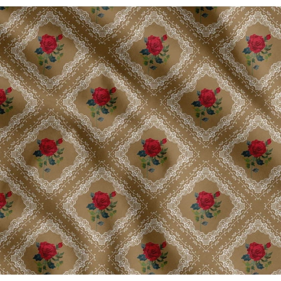 Soimoi Cotton Poplin Fabric Check,Leaves & Rose Floral Print Fabric by Yard 42 Inch Wide
