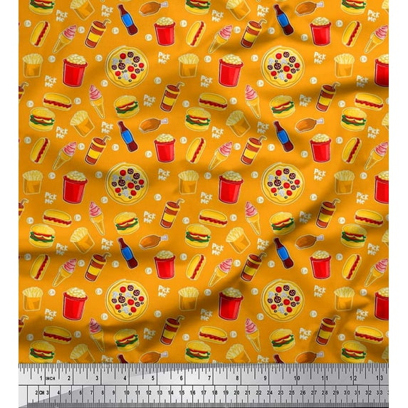 Soimoi Cotton Poplin Fabric Cold Drink,Pizza & Burger Food Print Fabric by Yard 42 Inch Wide