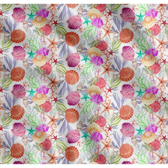 Soimoi Cotton Poplin Fabric Coral,Starfish & Sea Shell Ocean Print Fabric by Yard 56 Inch Wide