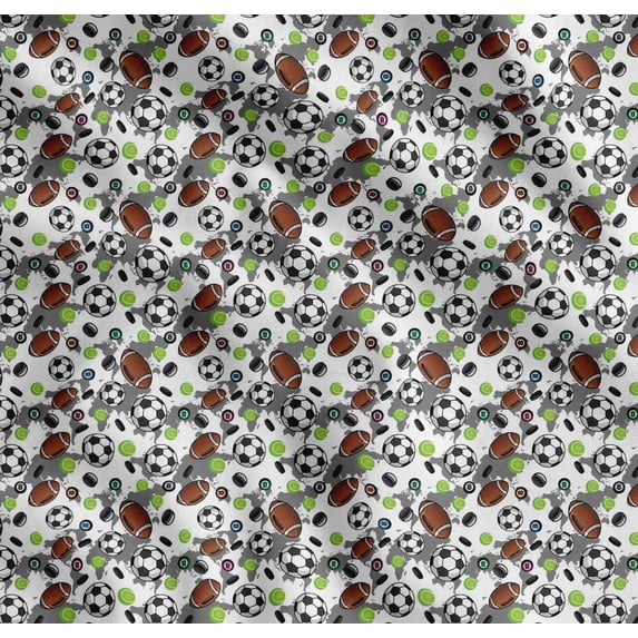 Soimoi Cotton Poplin Fabric Cricket Ball,Rugby & Football Sports Print Sewing Fabric Yard 56 Inch Wide