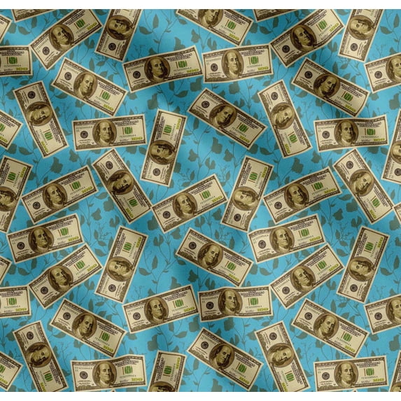 Soimoi Cotton Poplin Fabric Dollar Currency Note & Leaves Print Fabric by The Yard 56 Inch Wide