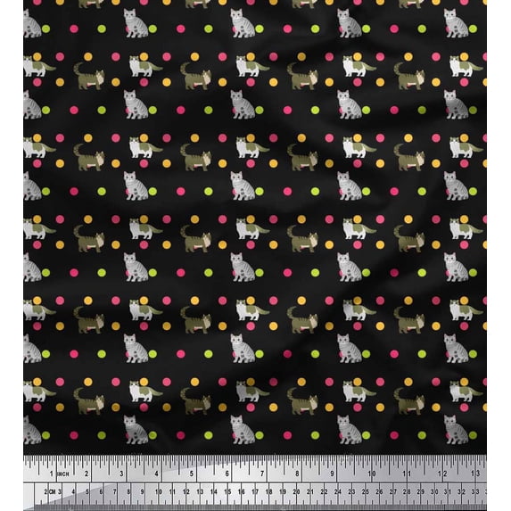 Soimoi Cotton Poplin Fabric Dot & Cat Animal Decor Fabric Printed Yard 56 Inch Wide