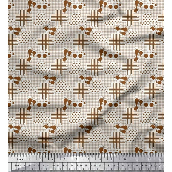 Soimoi Cotton Poplin Fabric Dot & Check Patchwork Printed Craft Fabric by the Yard 42 Inch Wide
