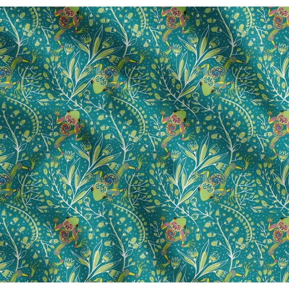 Soimoi Cotton Poplin Fabric Dot,Leaves & Lizard Reptile Print Fabric by The Yard 42 Inch Wide