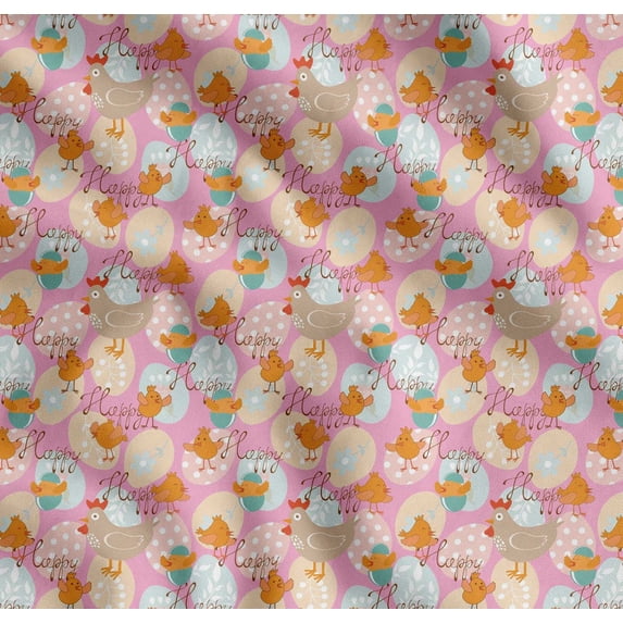 Soimoi Cotton Poplin Fabric Egg,Chick & Hen Kids Decor Fabric Printed Yard 42 Inch Wide