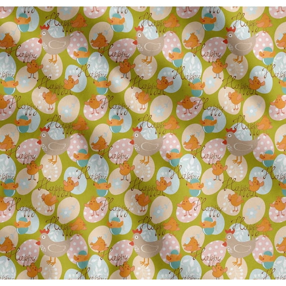 Soimoi Cotton Poplin Fabric Egg,Chick & Hen Kids Print Fabric by Yard 42 Inch Wide
