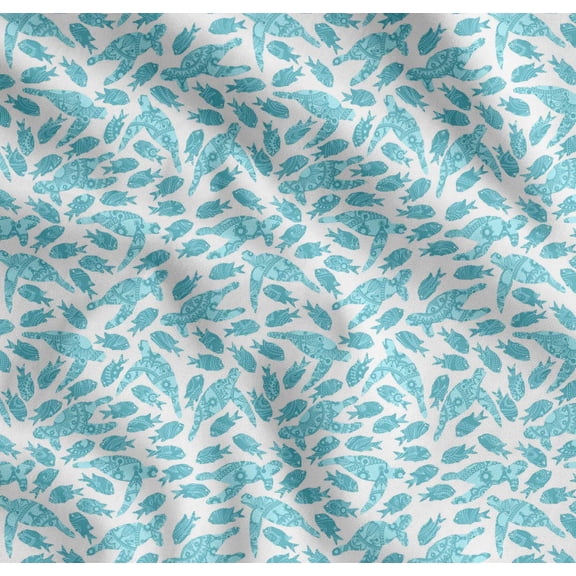 Soimoi Cotton Poplin Fabric Fish & Sea Turtle Ocean Print Fabric by Yard 56 Inch Wide