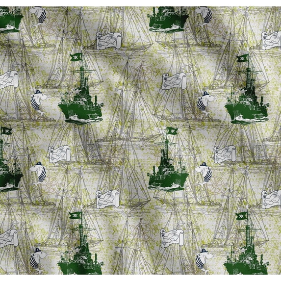 Soimoi Cotton Poplin Fabric Fish & Ship Ocean Print Sewing Fabric Yard 56 Inch Wide