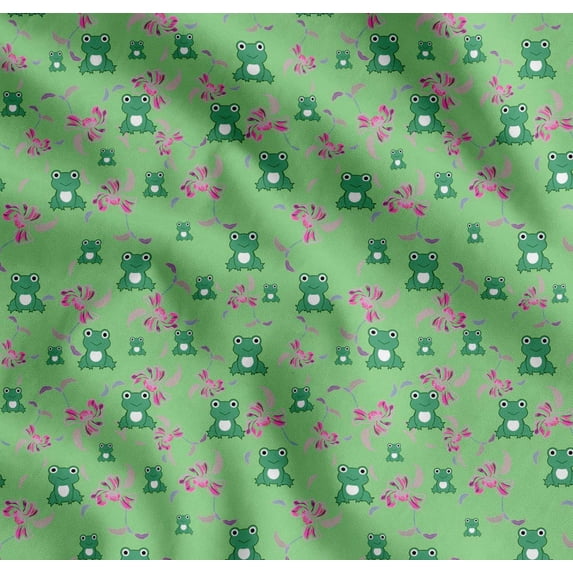 Soimoi Cotton Poplin Fabric Floral & Frog Cartoon Decor Fabric Printed Yard 42 Inch Wide
