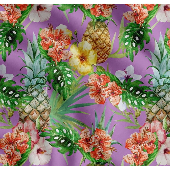 Soimoi Cotton Poplin Fabric Floral,Monstera Leaves & Pine Fruits Print Sewing Fabric Yard 56 Inch Wide