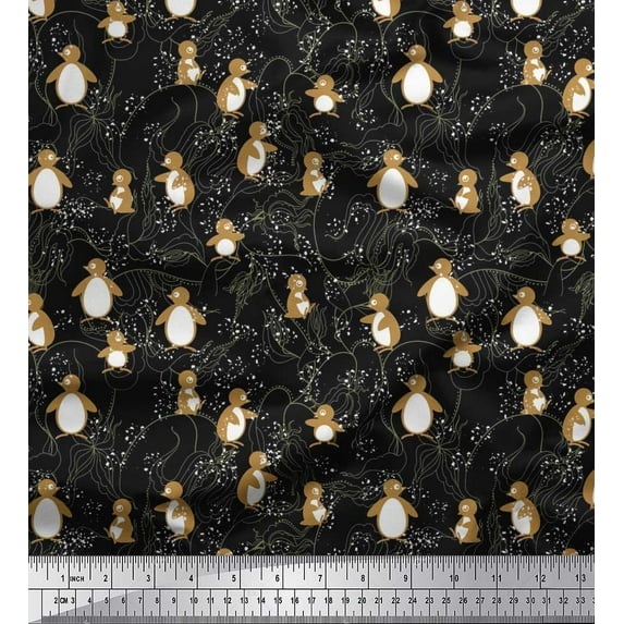 Soimoi Cotton Poplin Fabric Floral & Penguin Ocean Print Fabric by Yard 42 Inch Wide