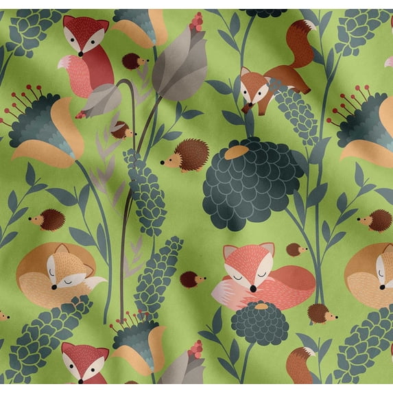Soimoi Cotton Poplin Fabric Floral,Porcupine & Fox Cartoon Print Sewing Fabric Yard 56 Inch Wide