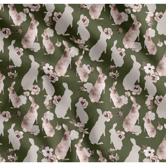 Soimoi Cotton Poplin Fabric Floral & Rabbit Kids Print Fabric by Yard 42 Inch Wide