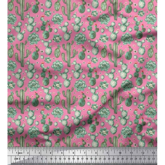 Soimoi Cotton Poplin Fabric Floral,Succulents & Cactus Tree Printed Fabric 1 Yard 42 Inch Wide