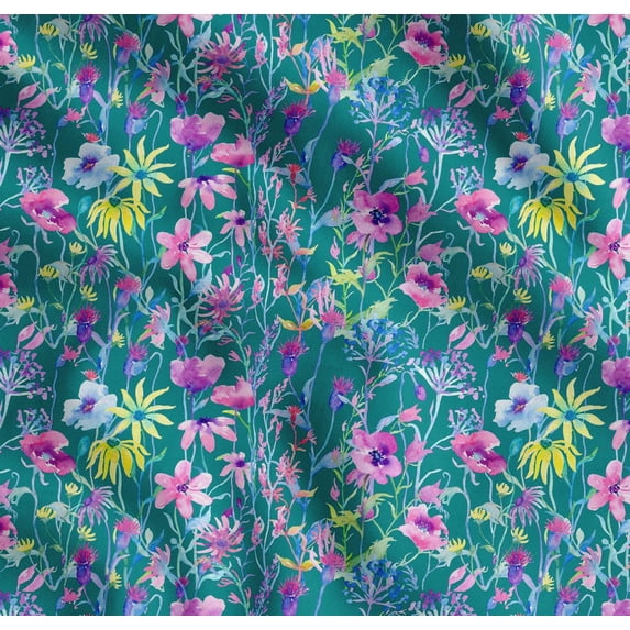 Soimoi Cotton Poplin Fabric Flower Watercolor Print Fabric by Yard 42 Inch Wide