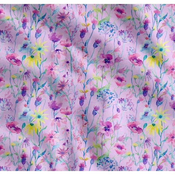Soimoi Cotton Poplin Fabric Flower Watercolor Printed Fabric 1 Yard 42 Inch Wide