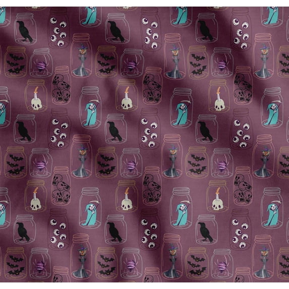Soimoi Cotton Poplin Fabric Ghost,Skull & Witch Halloween Printed Fabric 1 Yard 42 Inch Wide