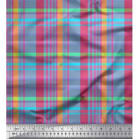 Soimoi Cotton Poplin Fabric Gingham Check Printed Craft Fabric by The Yard 56 Inch Wide