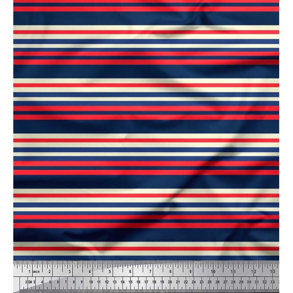 Soimoi Cotton Poplin Fabric Horizontal Stripe Print Sewing Fabric Yard 56 Inch Wide