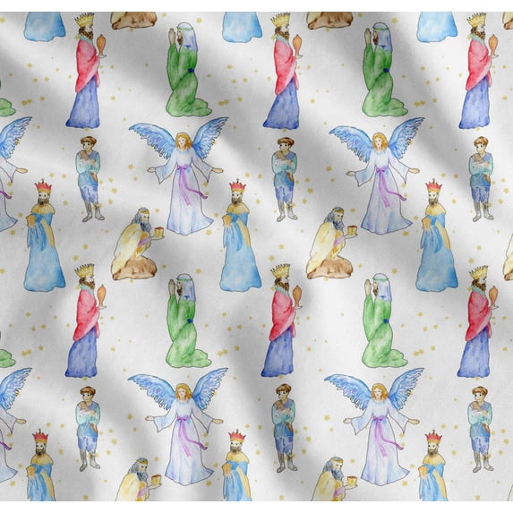 Soimoi Cotton Poplin Fabric King & Angel Watercolor Printed Craft Fabric by The Yard 56 Inch Wide