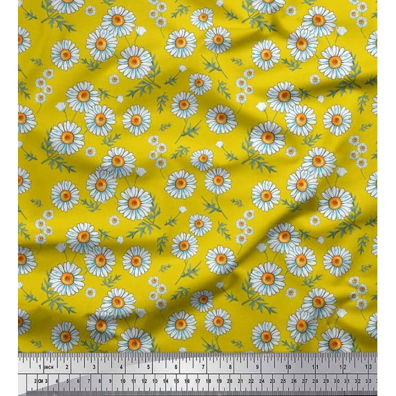 Soimoi Cotton Poplin Fabric Leaves & Aster Floral Decor Fabric Printed Yard 56 Inch Wide