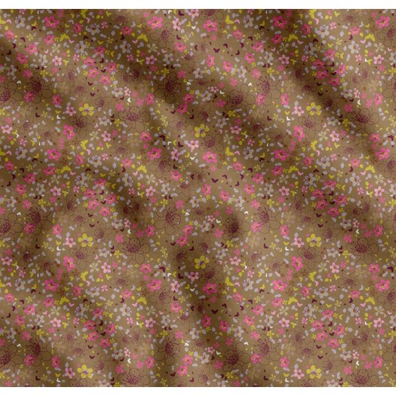 Soimoi Cotton Poplin Fabric Leaves,Butterfly & Flower Printed Fabric 1 Yard 56 Inch Wide