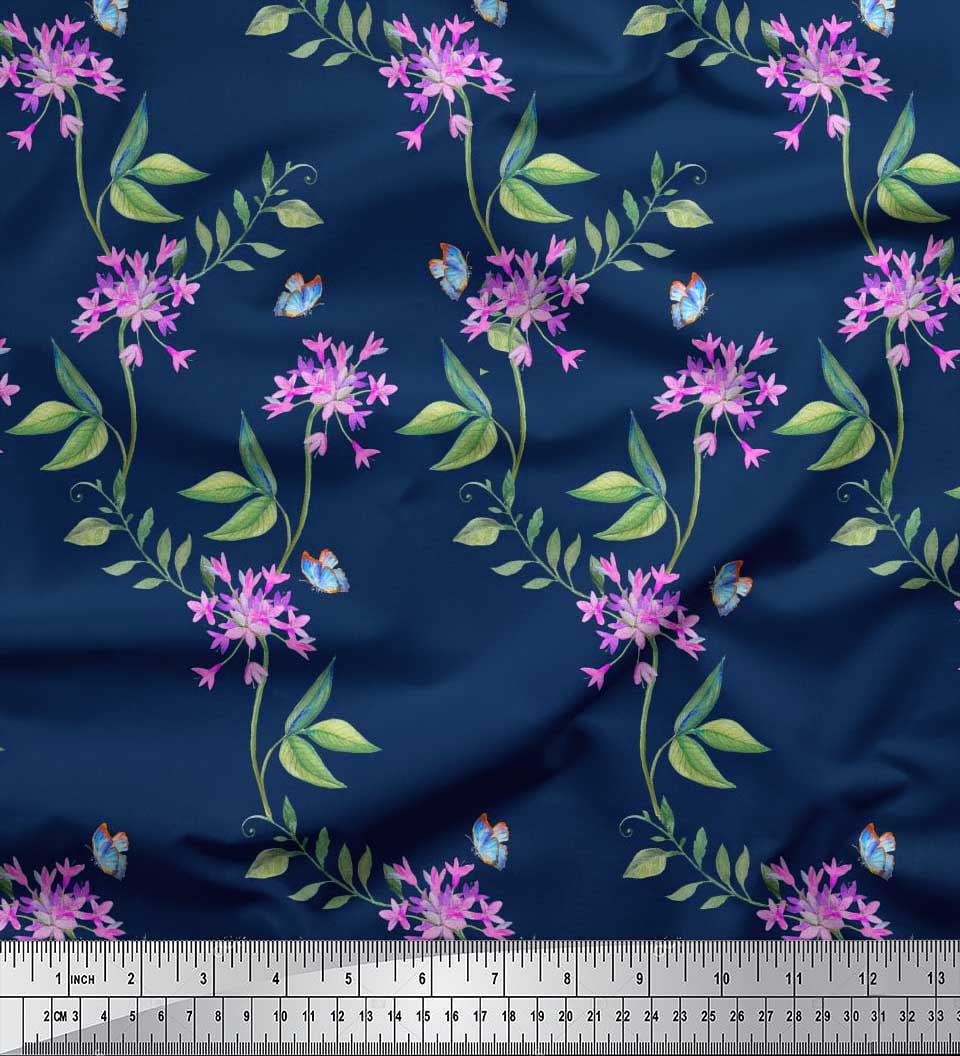 Butterfly and Roses on Geometric 42 Inch Cotton Poplin Pre Order main image 0